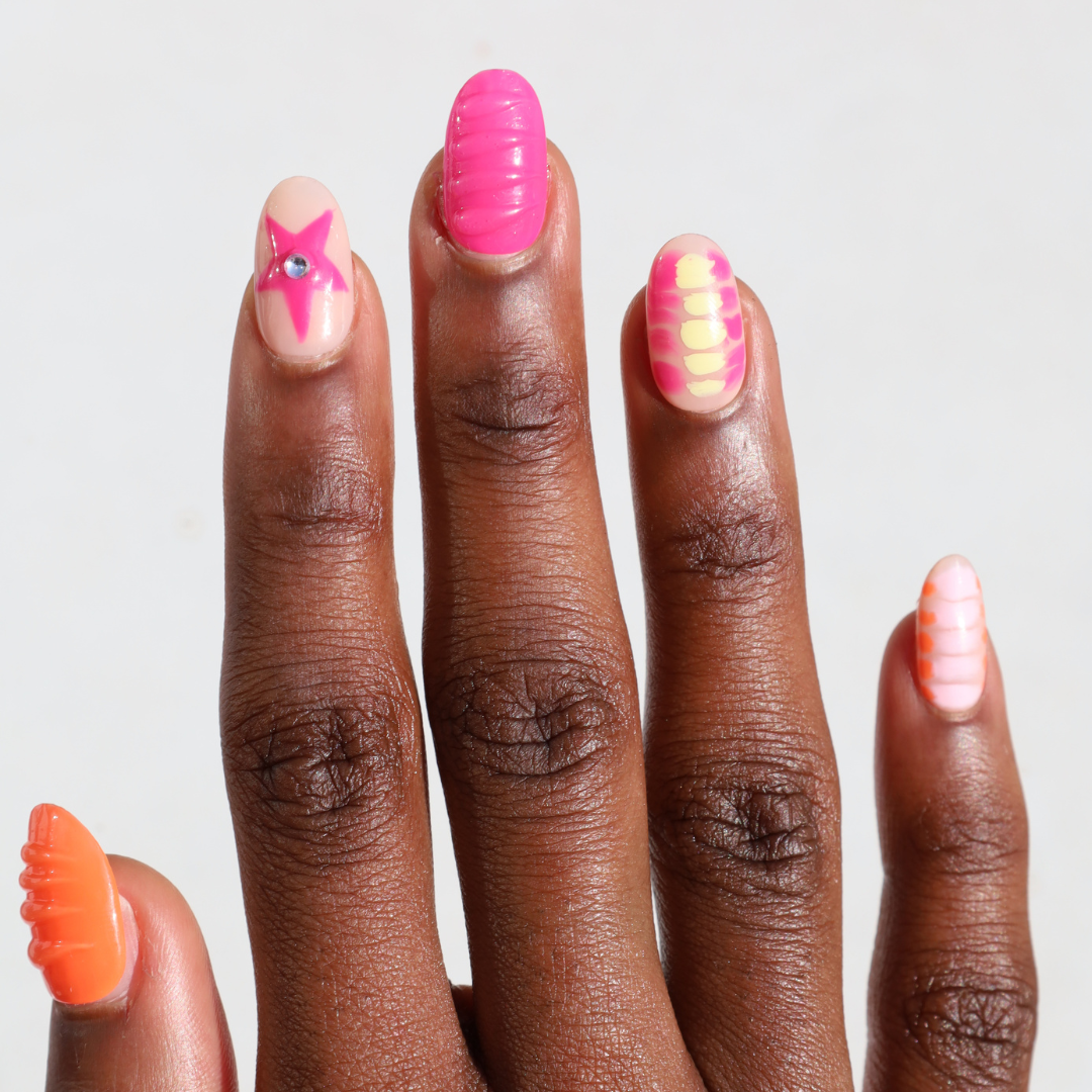 Neon 3D Pink Orange Nails – Bessie