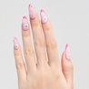 Light skinned hand with Pink Gem Floral French Tips
