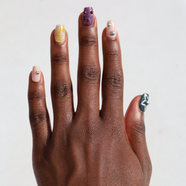 S mama Nailページ Muted Mauve Square Press-On Nails with Gentle Marbling